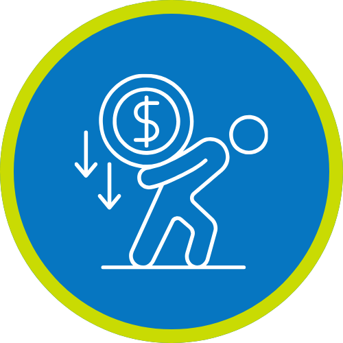 2 - timeline overview 3 | HWH Environmental Icon: person carrying a large dollar coin with downward arrows, suggesting paying down debt or expenses.